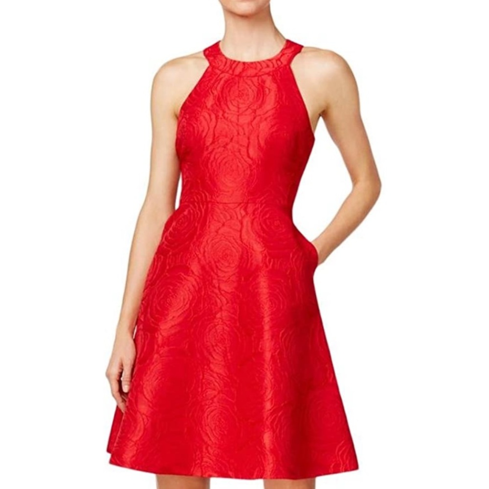 NWT Calvin Klein Womens Halter Red Brocade Dress -Size 10